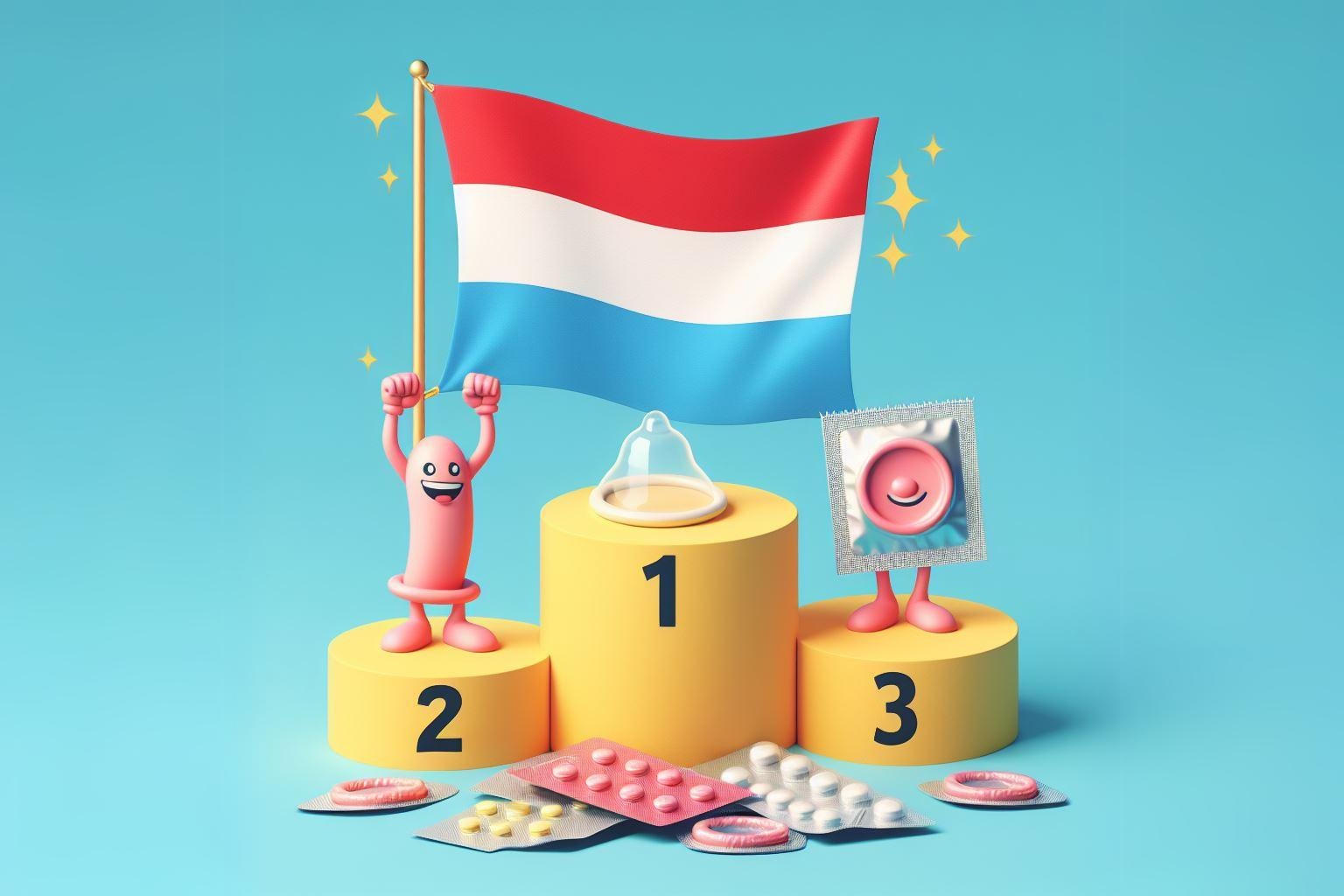 Bandiera lussemburghese come numero 1 sul podio dei vincitori sul tema della contraccezione
