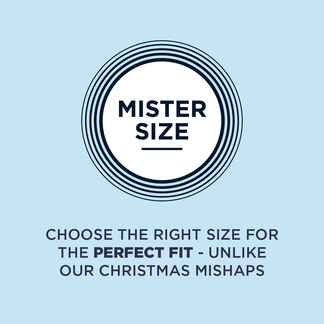Logo Mister Size con testo sottostante: Scegliete la taglia giusta per una vestibilità perfetta