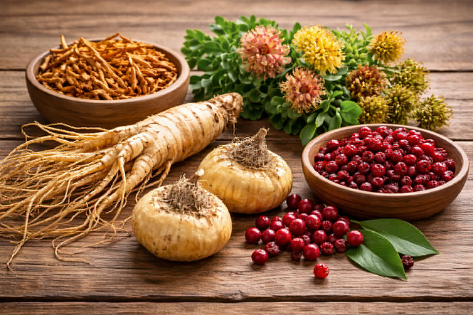 Ingredienti di molti stimolatori sessuali a base di erbe: Ginseng, Cordyceps, Rhodiola, Schisandra e Maca.